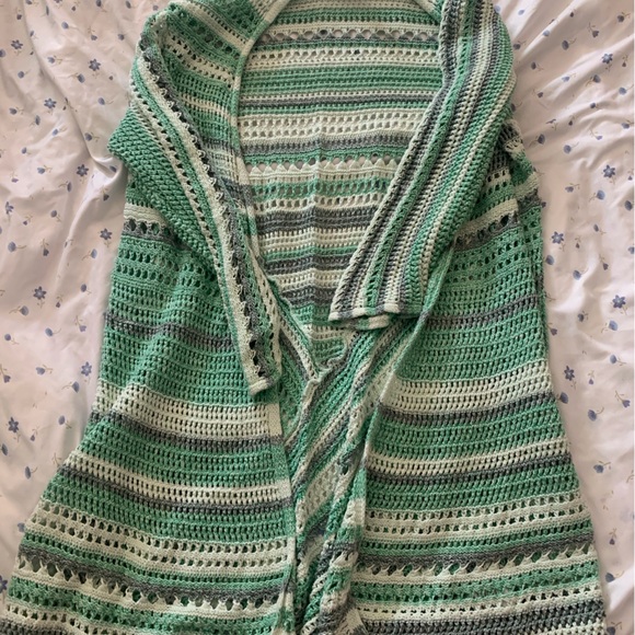 Crochet Green Cream and Grey Cardigan - Picture 1 of 2
